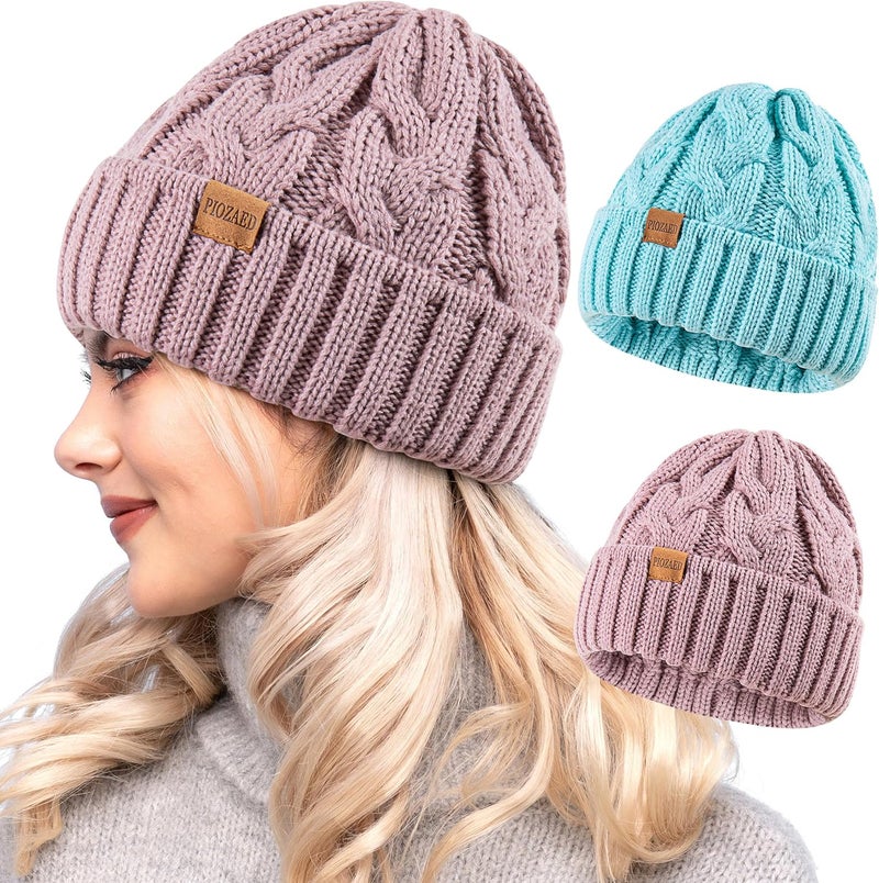 PIOZAED Womens Winter Knitted Beanie Hat Knit Warm Skull Cap Skull Cap Beanie for Women 2 Packs - Image 1